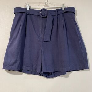 ModCloth x Princess Highway Women’s 22 Linen Belted High Waist Shorts | Navy Ple